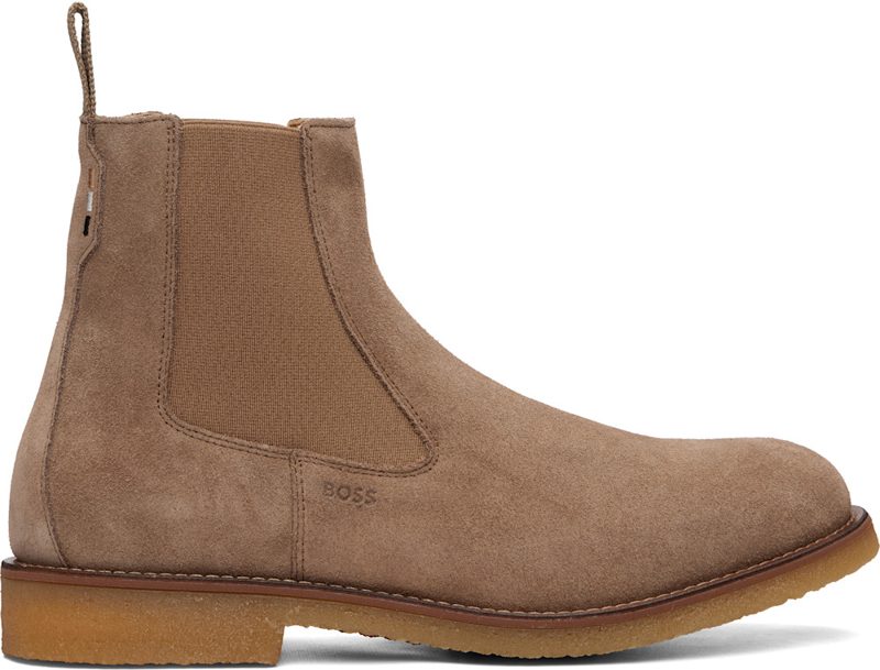 Beige Suede Signature-Stripe Stitching Chelsea Boots 262085M223002
