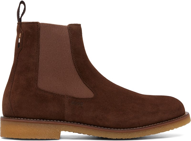 Brown Suede Signature-Stripe Stitching Chelsea Boots 262085M223001