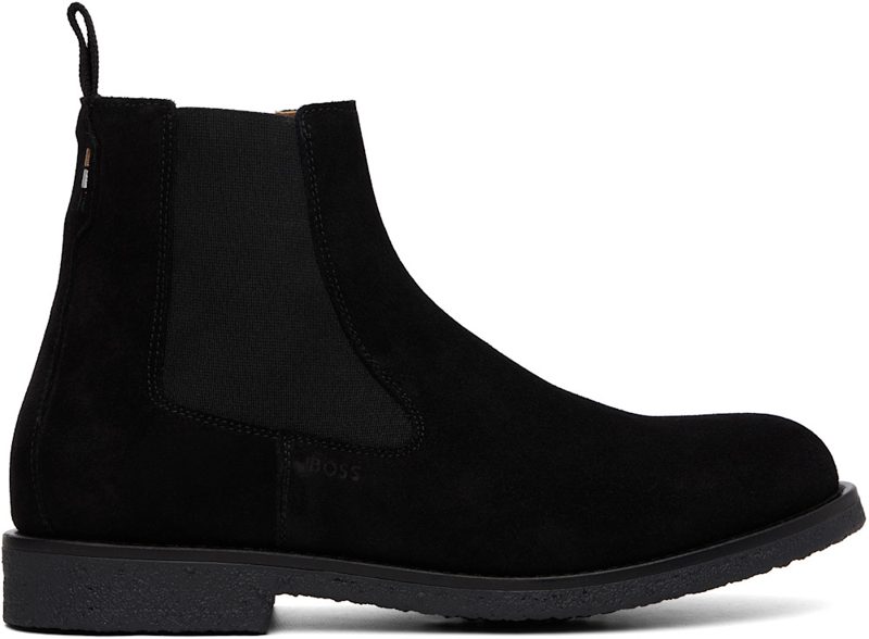 Black Suede Signature-Stripe Stitching Chelsea Boots 262085M223000