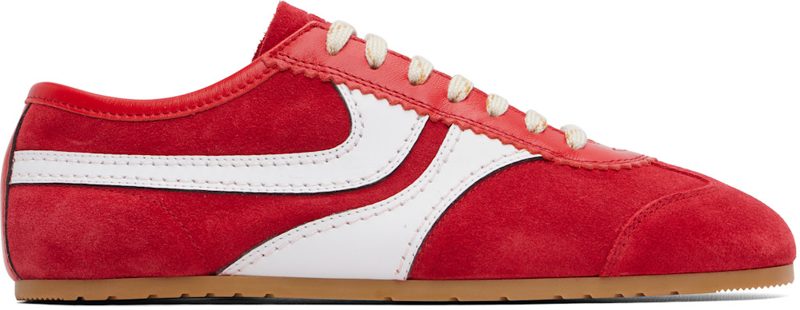 Red & White Suede Sneakers 262358M237004