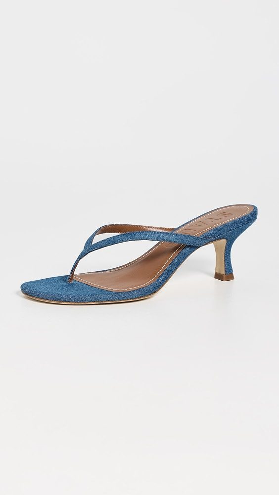 STAUD Freja Denim Kitten Heel Sandals_Denim