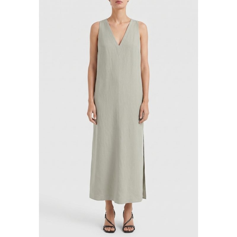 Brunello Cucinelli Wolight Green Linen Blend Dress