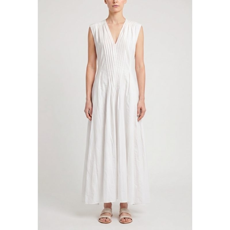 Brunello Cucinelli Wobianco Naturale Belted Deep V Dress