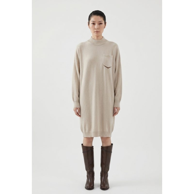 Brunello Cucinelli Wolight Beige Wool Sweater Dress