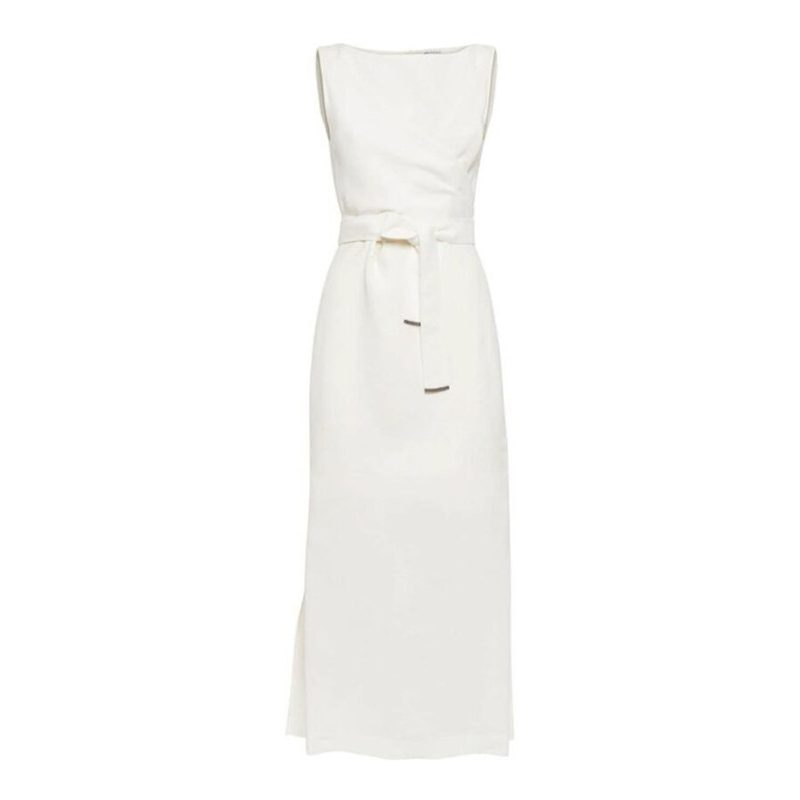 Brunello Cucinelli Wooff White Sleeveless Long Dress