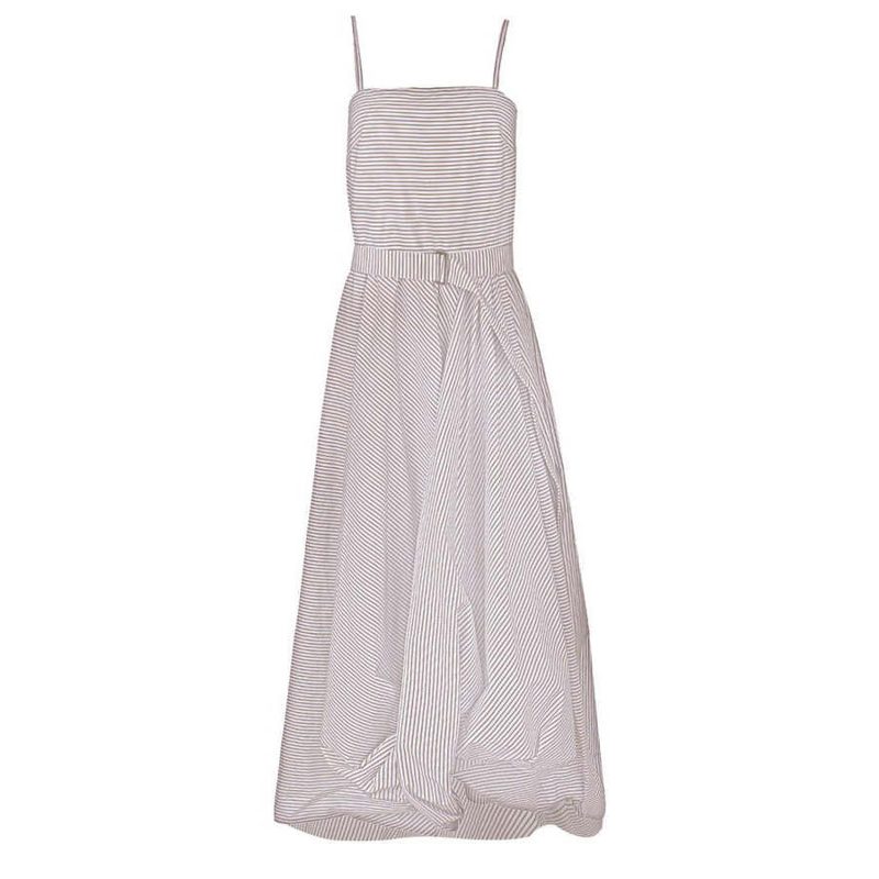 Brunello Cucinelli White Striped Belted Dress