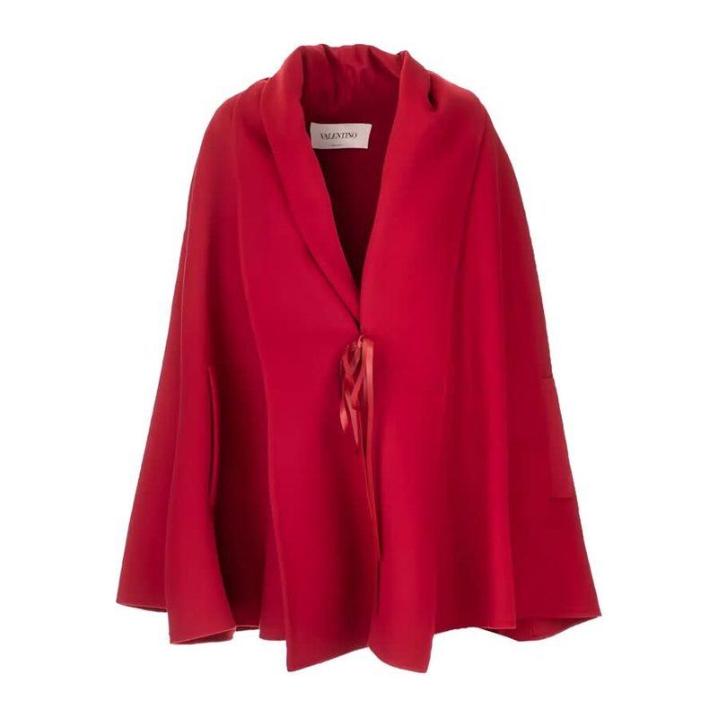Garavani Garavani Ribbon-Detail Cape Coat_Red