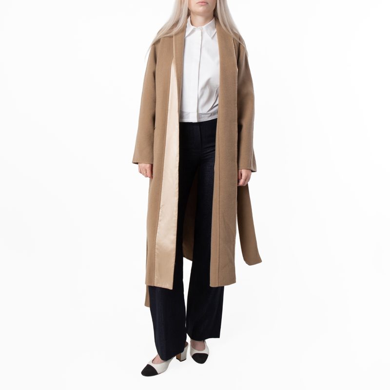 Belted Wrap Wool Coat_Beige/Khaki