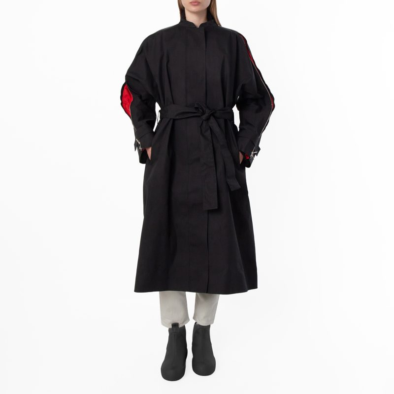 Contrasting Inserts Trench Coat_Black