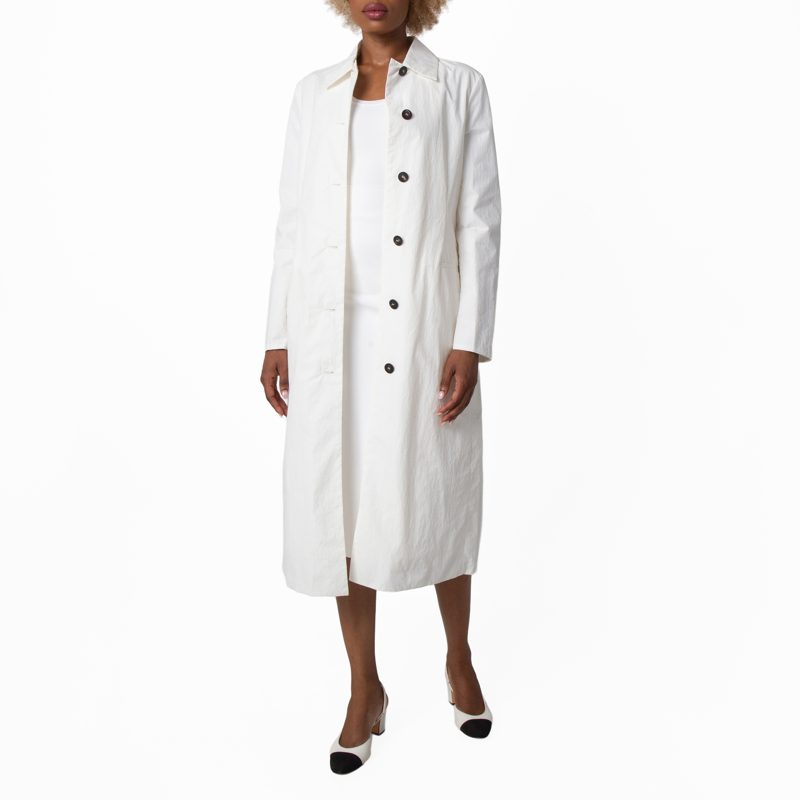 Womens Bright White Single-Breasted Dust Coat_Bright White