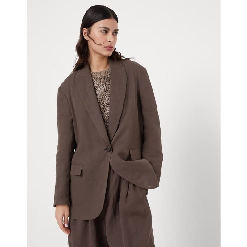 Brunello Cucinelli Wobrown Relaxed Cotton Blazer_Brown