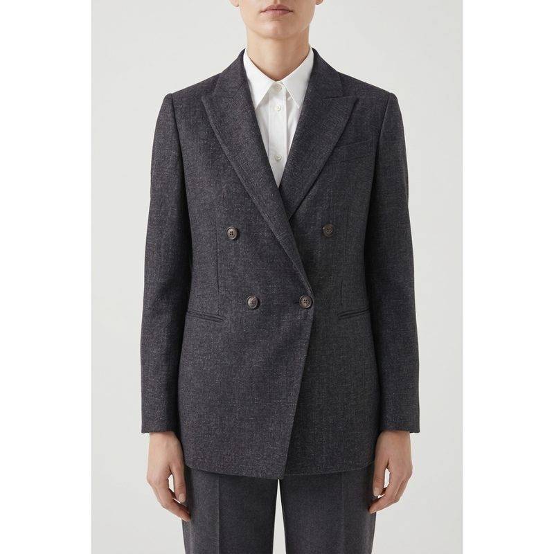 Brunello Cucinelli Wodark Grey Double Breasted Blazer_Grey