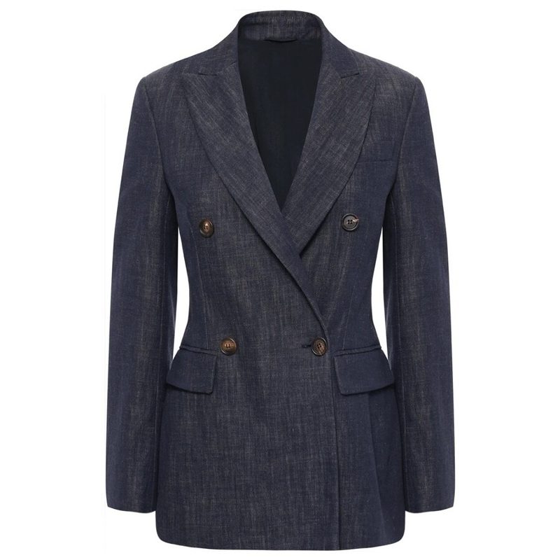 Brunello Cucinelli Wodark Blue Double Breasted Blazer_Blue