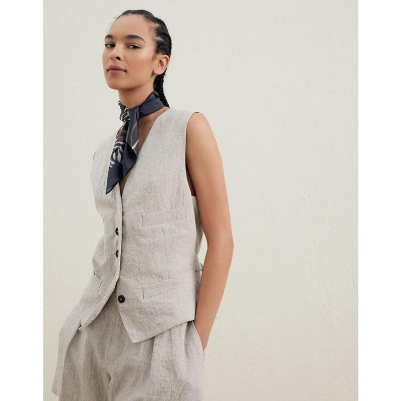 Brunello Cucinelli Wolight Beige Linen Vest_Beige