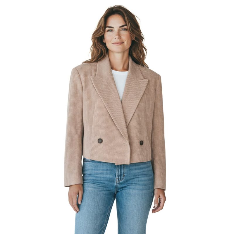 Brunello Cucinelli Brown Corduroy Cropped Blazer_Brown