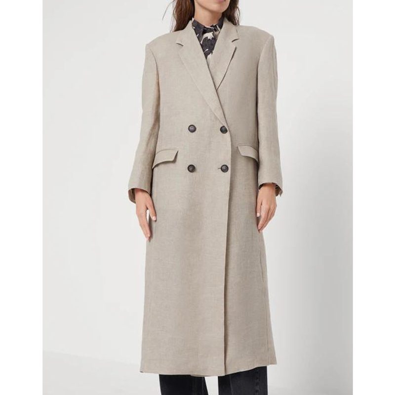 Brunello Cucinelli Beige Linen Double-Breasted Overcoat_Beige