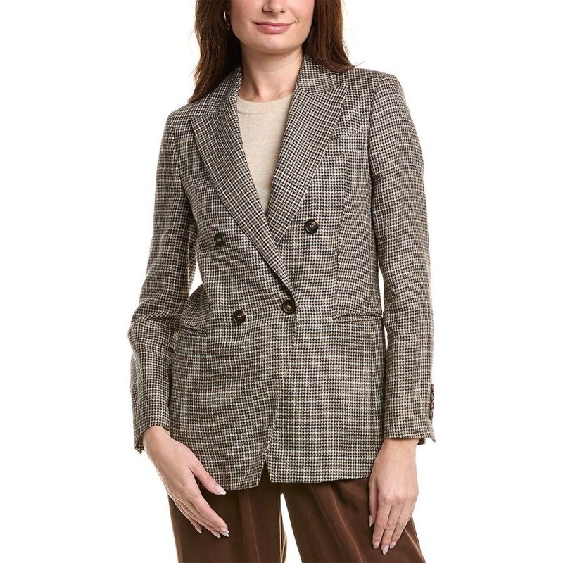 Brunello Cucinelli Brown Checked Double Breasted Blazer_Multi-Color