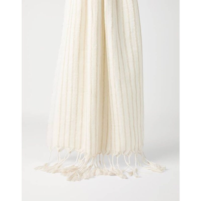Brunello Cucinelli Womens Off White Wool Linen Scarf_Multi-Color