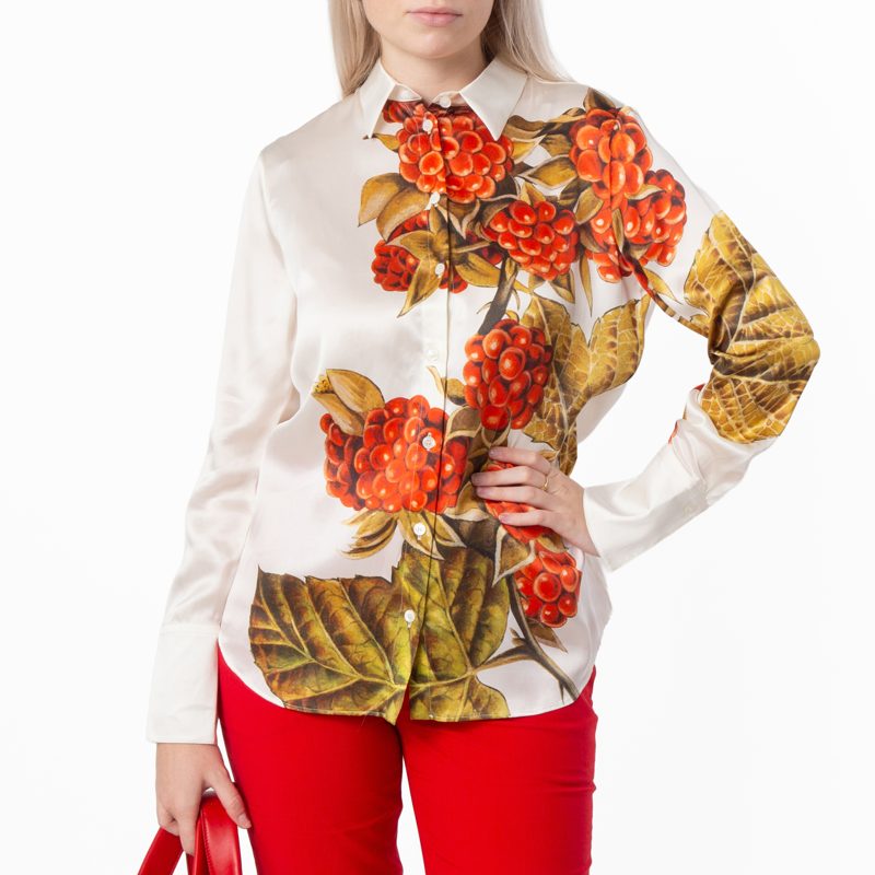 Botanical Print Long-Sleeved Shirt_Beige Patterned Medium