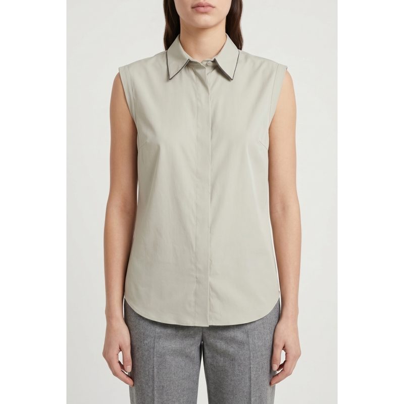 Brunello Cucinelli Wolight Beige Sleeveless Shirt_Beige