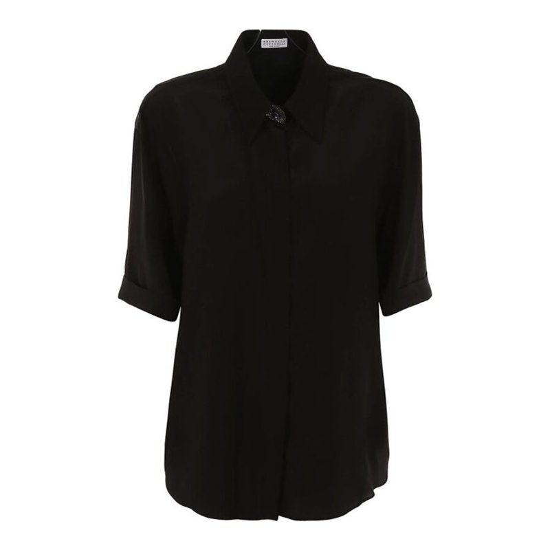 Brunello Cucinelli Woblack Silk Relaxed Shirt_Black