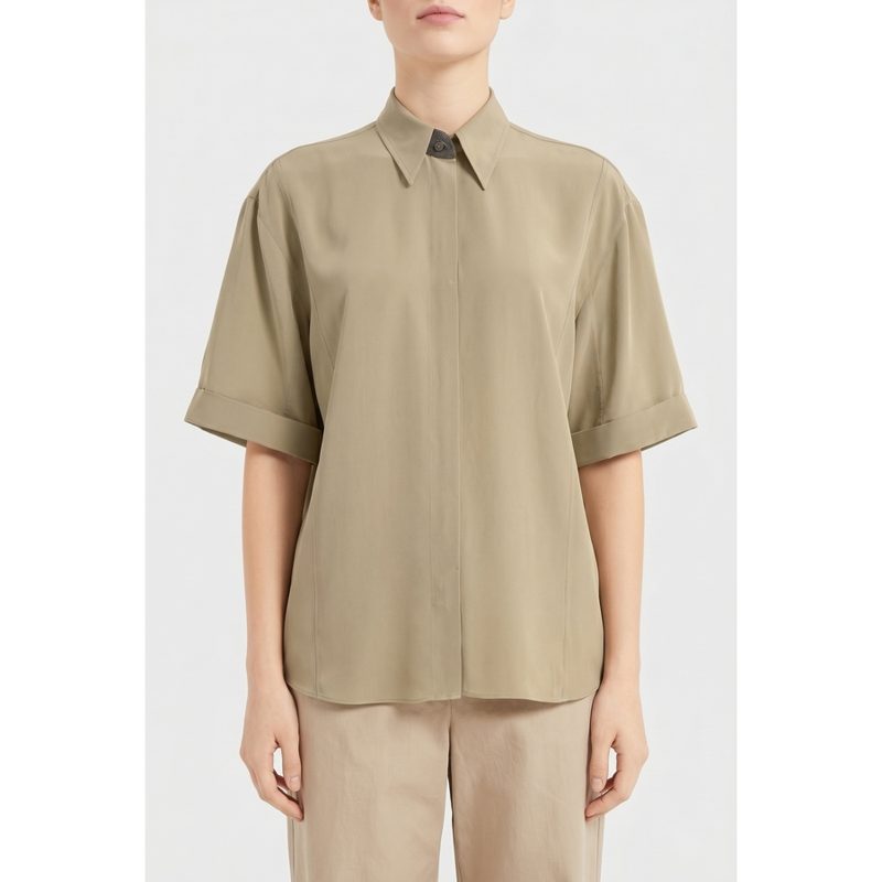 Brunello Cucinelli Wolight Khaki Silk Shirt_Beige