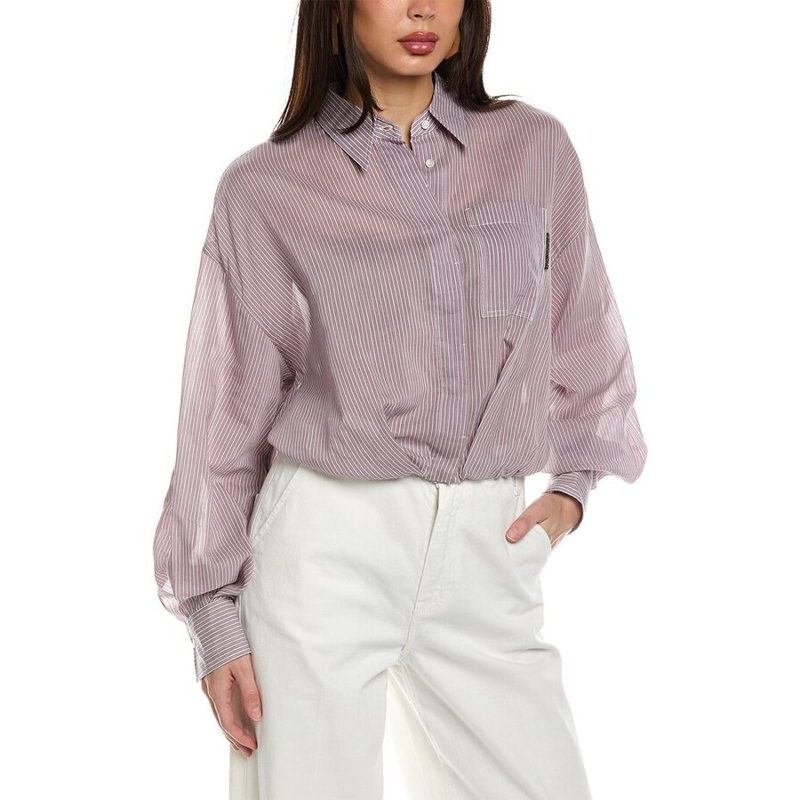 Brunello Cucinelli Wolight Purple Silk Cotton Shirt_Purple