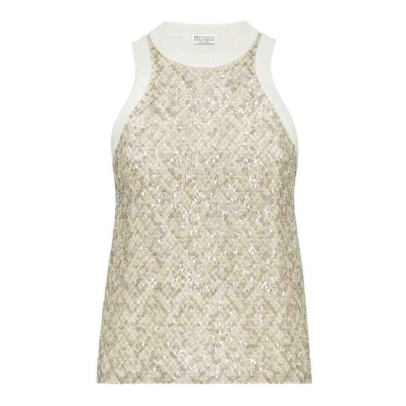 Brunello Cucinelli Wowarm White Sequined Shirt_Beige
