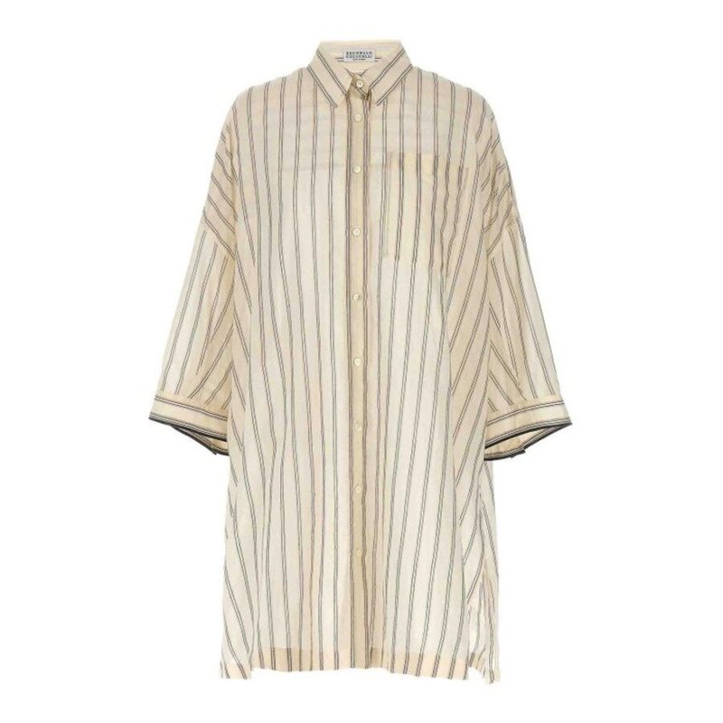 Brunello Cucinelli Beige Silk Blend Oversized Shirt_Beige