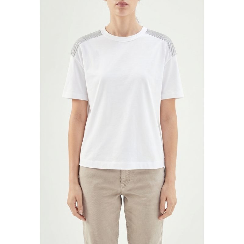 Brunello Cucinelli White Short-Sleeve Shirt With Striped Shoulders_White