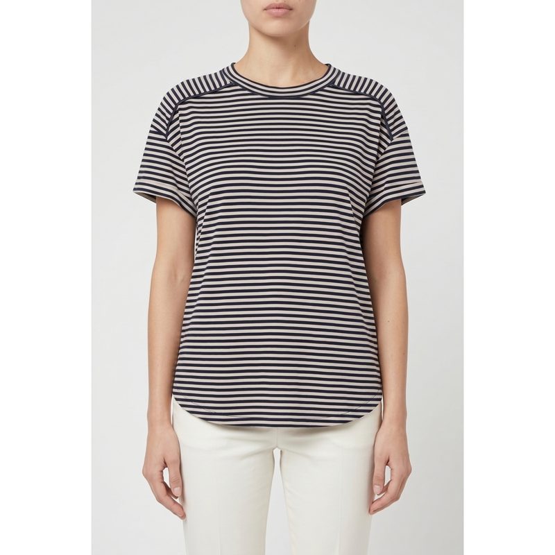 Brunello Cucinelli Beige Navy Striped Shirt_Multi-Color