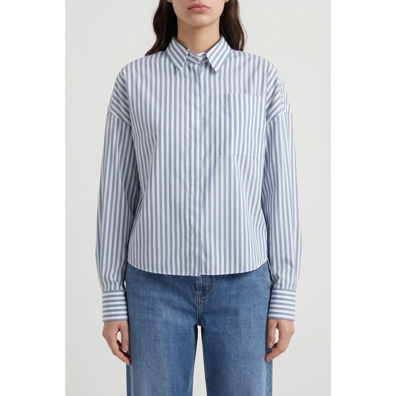 Brunello Cucinelli Blue Striped Cotton Silk Shirt_Multi-Color