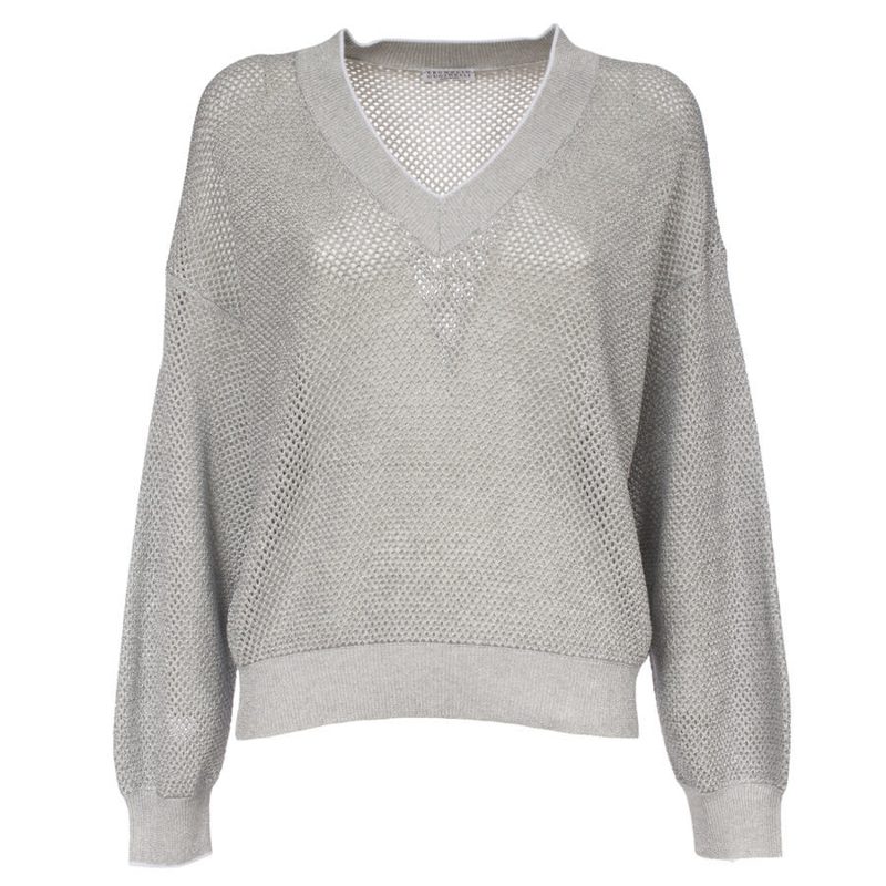 Brunello Cucinelli Wolight Grey Mesh Sweater_Grey