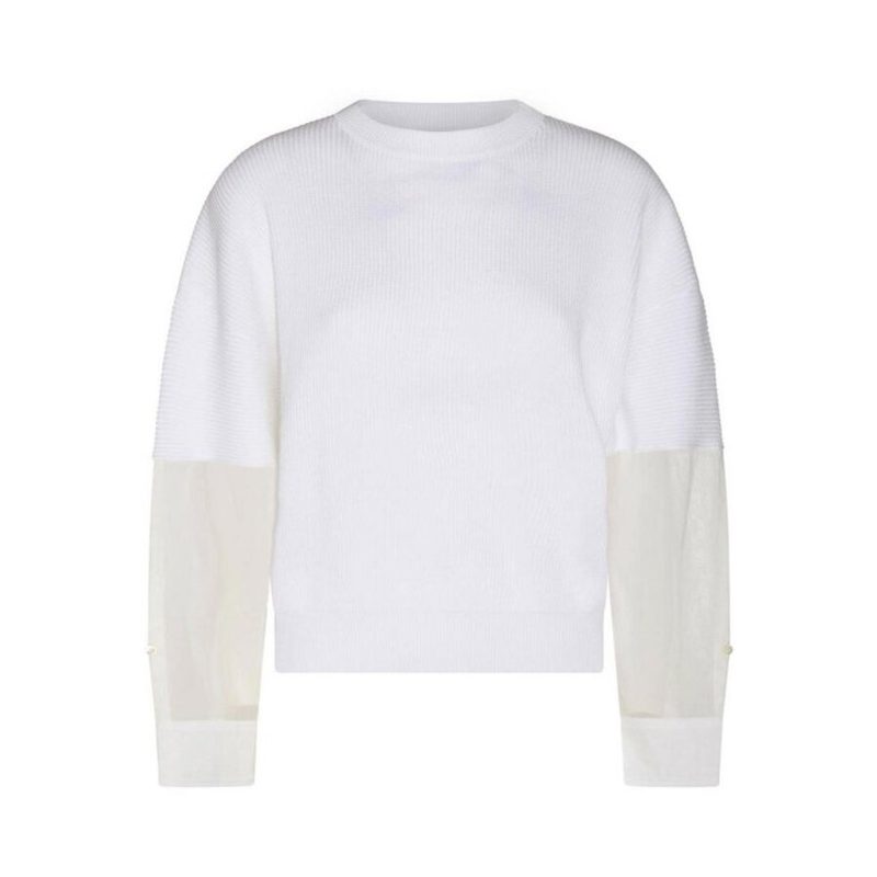 Brunello Cucinelli Wowhite Cotton Mixed Sleeve Sweater_White