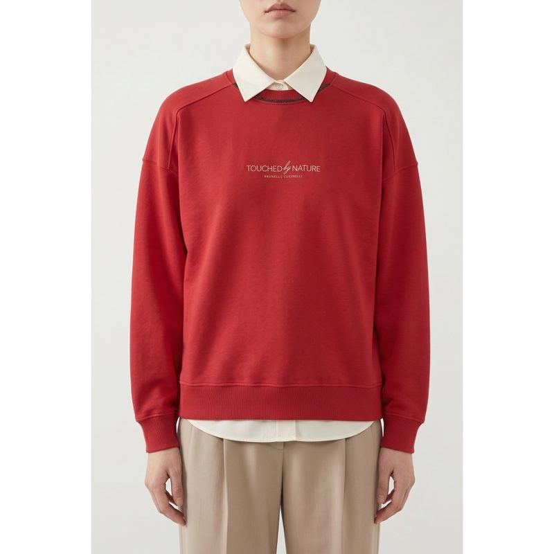 Brunello Cucinelli Wored Relaxed Cotton Sweater_Red