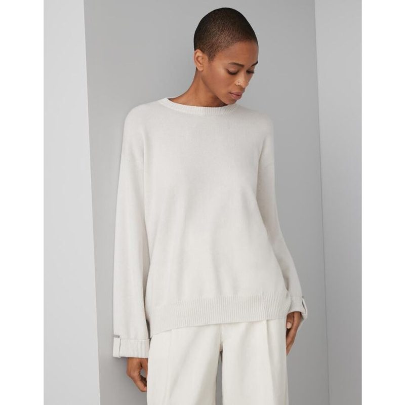 Brunello Cucinelli White Wool Relaxed Sweater_White