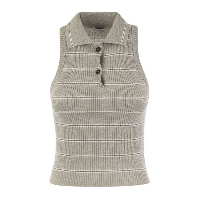 Brunello Cucinelli Wolight Grey Ribbed Sleeveless Sweater_Grey