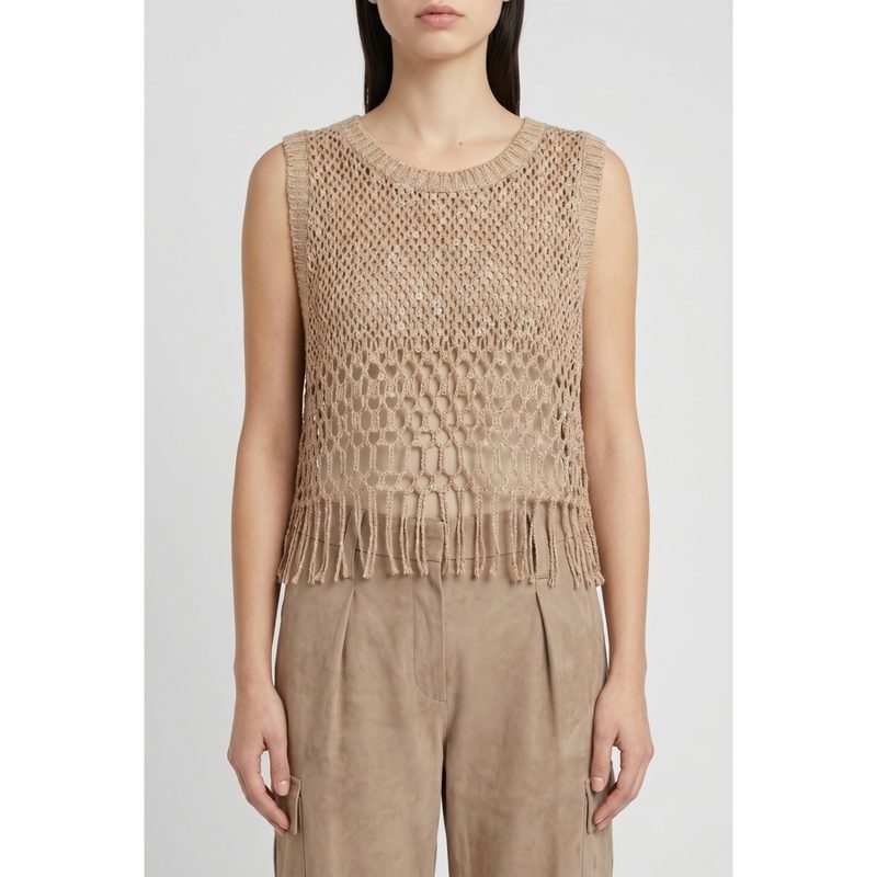 Brunello Cucinelli Wobeige Linen Sleeveless Sweater_Beige