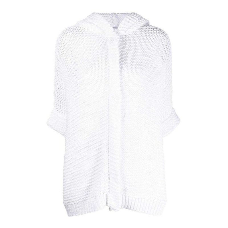 Brunello Cucinelli White Open-Knit Hooded Sweater_White