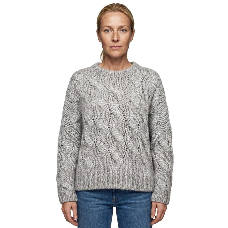 Brunello Cucinelli Light Grey Wool Cable Knit Sweater_Grey
