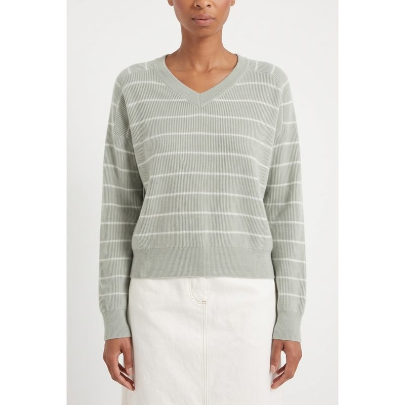 Brunello Cucinelli Light Green Striped Sweater_Multi-Color