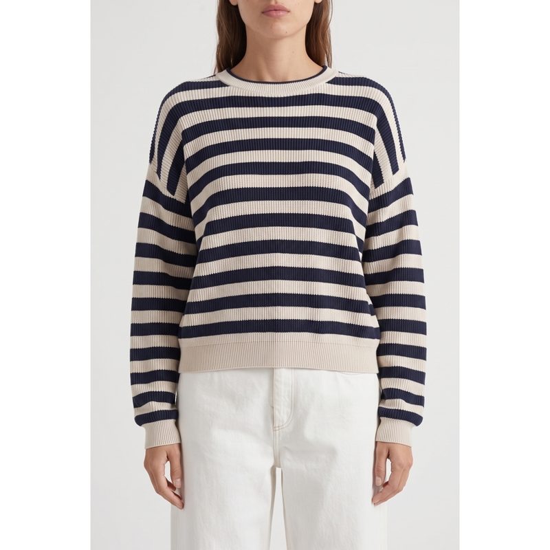Brunello Cucinelli Navy Striped Cotton Sweater_Multi-Color