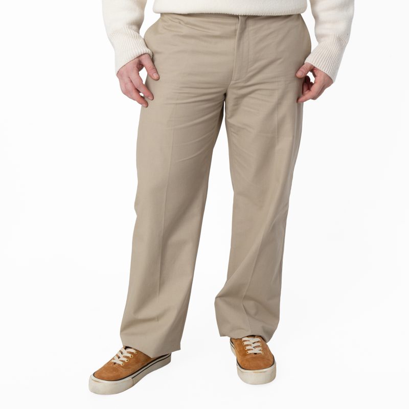Flared Cotton Chino Trousers_Beige/Khaki