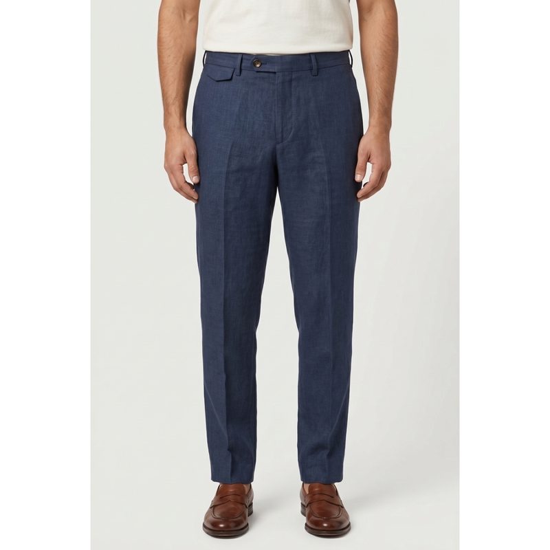 Brunello Cucinelli Blue Linen Tailored Trousers_Blue
