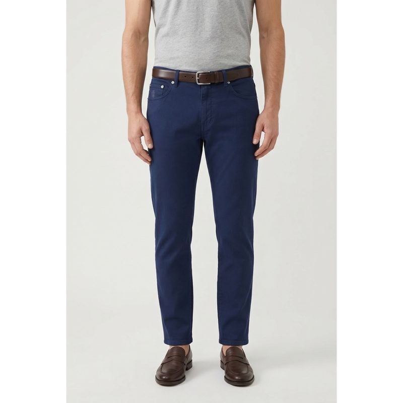Brunello Cucinelli Dark Blue Traditional Fit Trousers_Blue