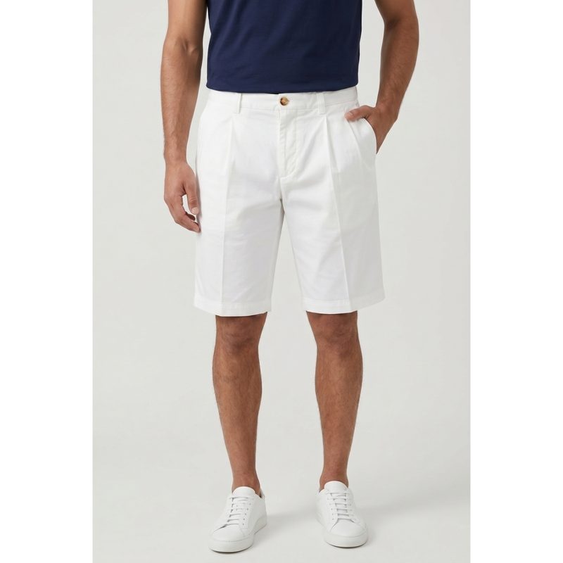 Brunello Cucinelli White Cotton Tailored Shorts_White