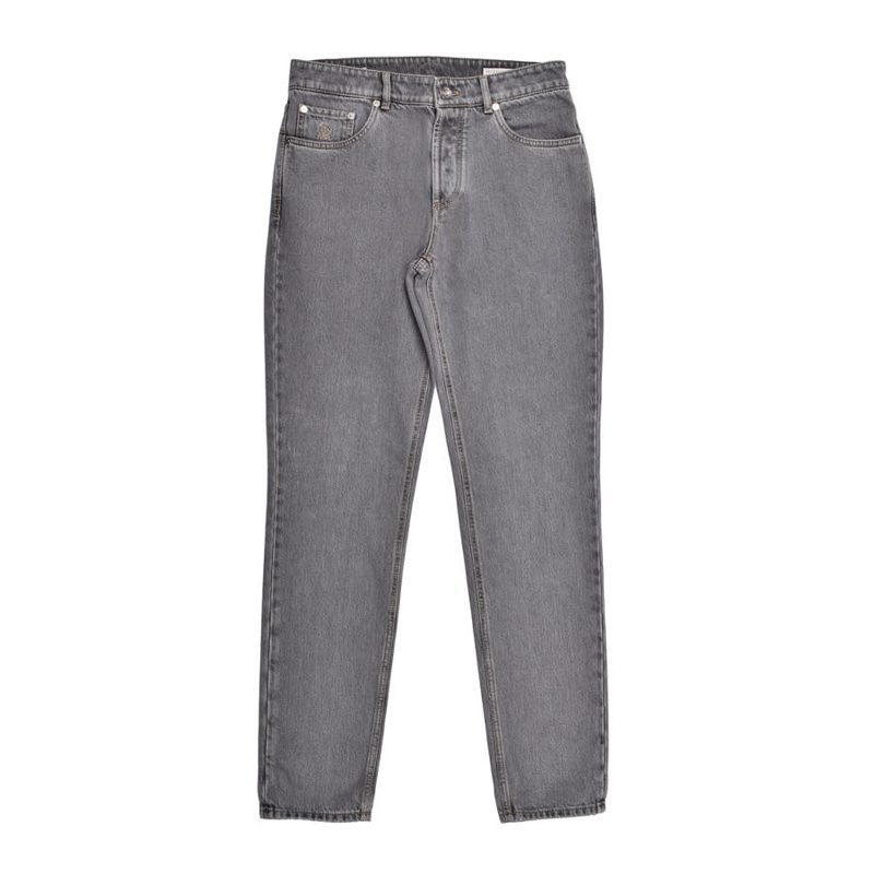 Brunello Cucinelli Gray Denim Five-Pocket Jeans_Grey