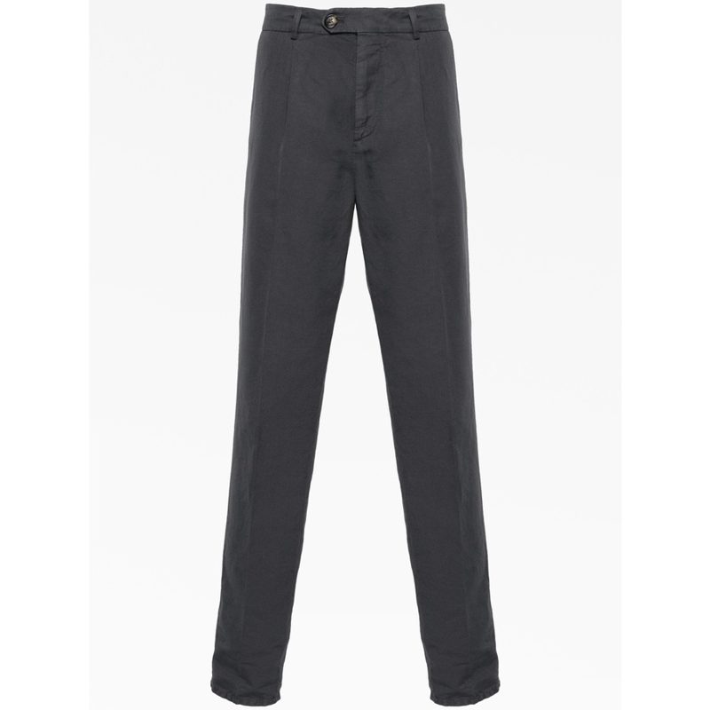 Brunello Cucinelli Anthracite Linen Blend Tailored Trousers_Grey
