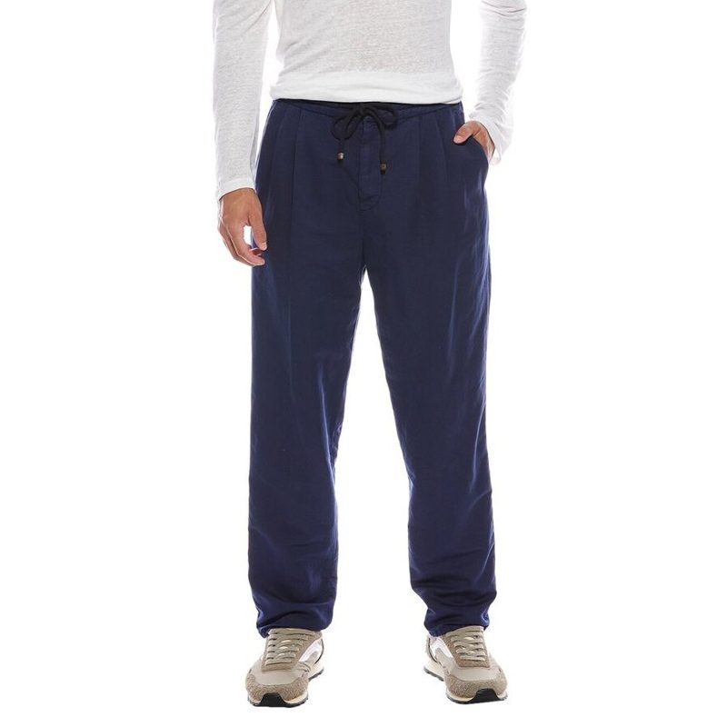 Brunello Cucinelli Prussia Blue Linen Blend Trousers_Blue