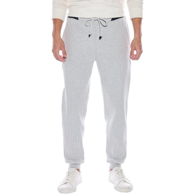 Brunello Cucinelli Gray Ribbed Drawstring Trousers_Grey